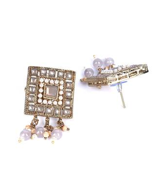 Grey Gold Plated Pearl Necklace Set With Earrings 4