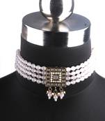 Grey Gold Plated Pearl Necklace Set With Earrings