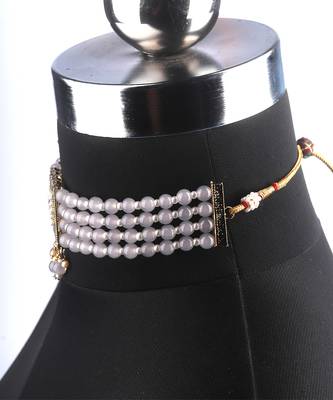 Grey Gold Plated Pearl Necklace Set With Earrings 5