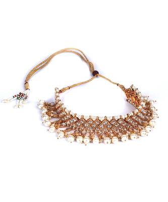 Gold Plated Kundan  Studded Necklace Set With Earrings 4