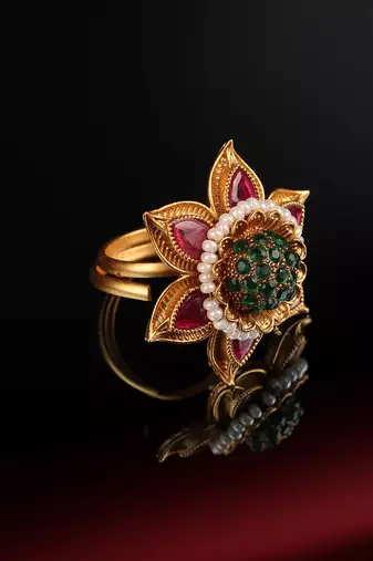 Multicolor Gold Plated Kundan Studded Rings