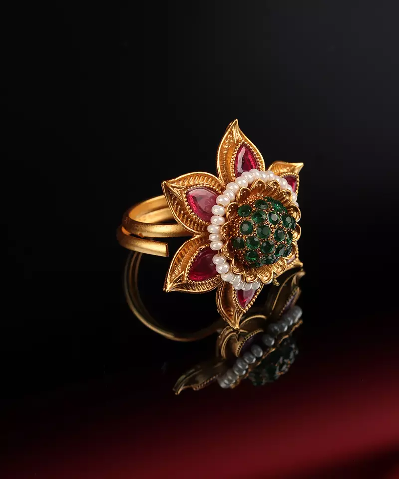 Multicolor Gold Plated Kundan Studded Rings