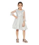 Grey plain net kids-frocks