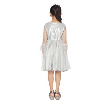 Grey plain net kids-frocks 3