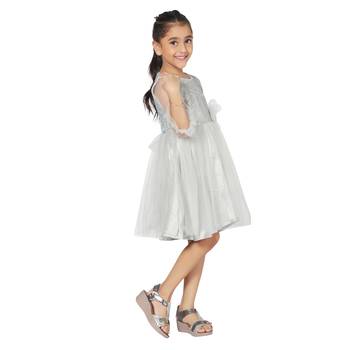 Grey plain net kids-frocks 5