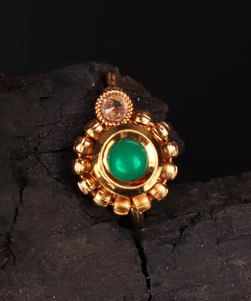 Green Gold Plated Stone Nose Rings