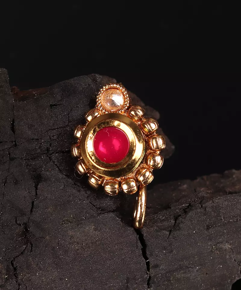 Red Gold Plated Stone Nose Rings