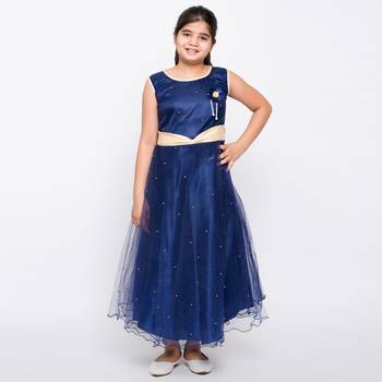 girls blue Net printed stitched   dress 1