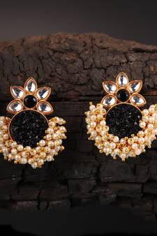 Black Gold Plated Kundan Earrings