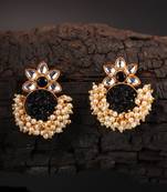 Black Gold Plated Kundan Earrings