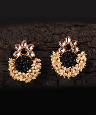 Black Gold Plated Kundan Earrings 2