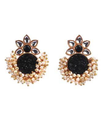 Black Gold Plated Kundan Earrings 3