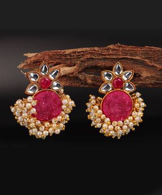 Pink Gold Plated Kundan Earrings 1