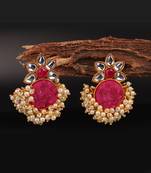Pink Gold Plated Kundan Earrings