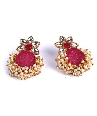 Pink Gold Plated Kundan Earrings 2