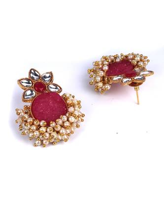 Pink Gold Plated Kundan Earrings 3