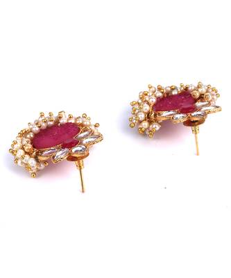 Pink Gold Plated Kundan Earrings 4