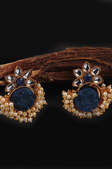 Blue Gold Plated Kundan Earrings