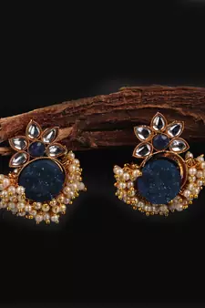 Blue Gold Plated Kundan Earrings