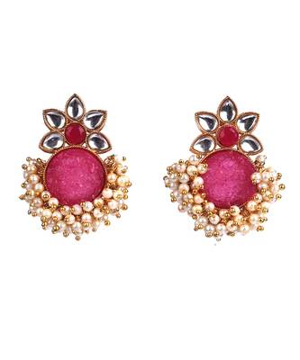 Pink Gold Plated Kundan Earrings 5