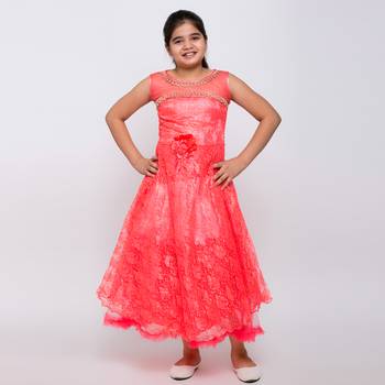 girls Red Net printed stitched   dress 1