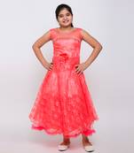 girls Red Net printed stitched   dress