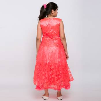girls Red Net printed stitched   dress 2