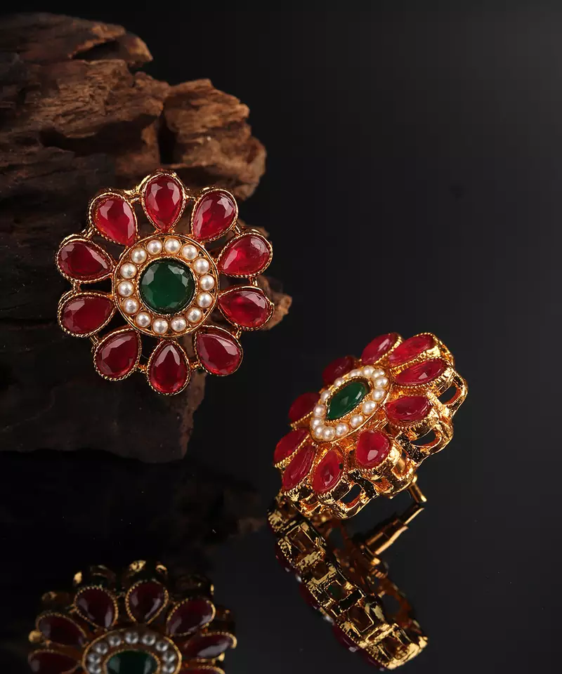Multicolor Gold Plated Stone Earrings