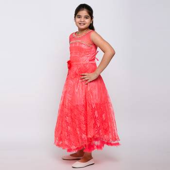 girls Red Net printed stitched   dress 3