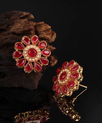Red Gold Plated Stone Earrings 1