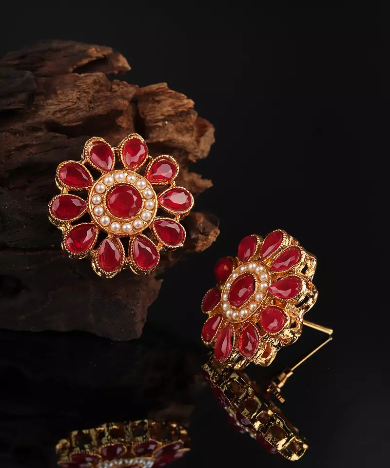 Red Gold Plated Stone Earrings