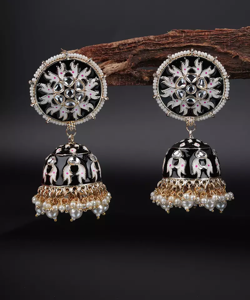 Black Gold Plated Stone Studded Earrings