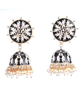 Black Gold Plated Stone Studded Earrings 2