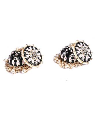 Black Gold Plated Stone Studded Earrings 3