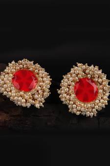 Red Gold Plated Pearl Earrings