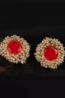 Red Gold Plated Pearl Earrings
