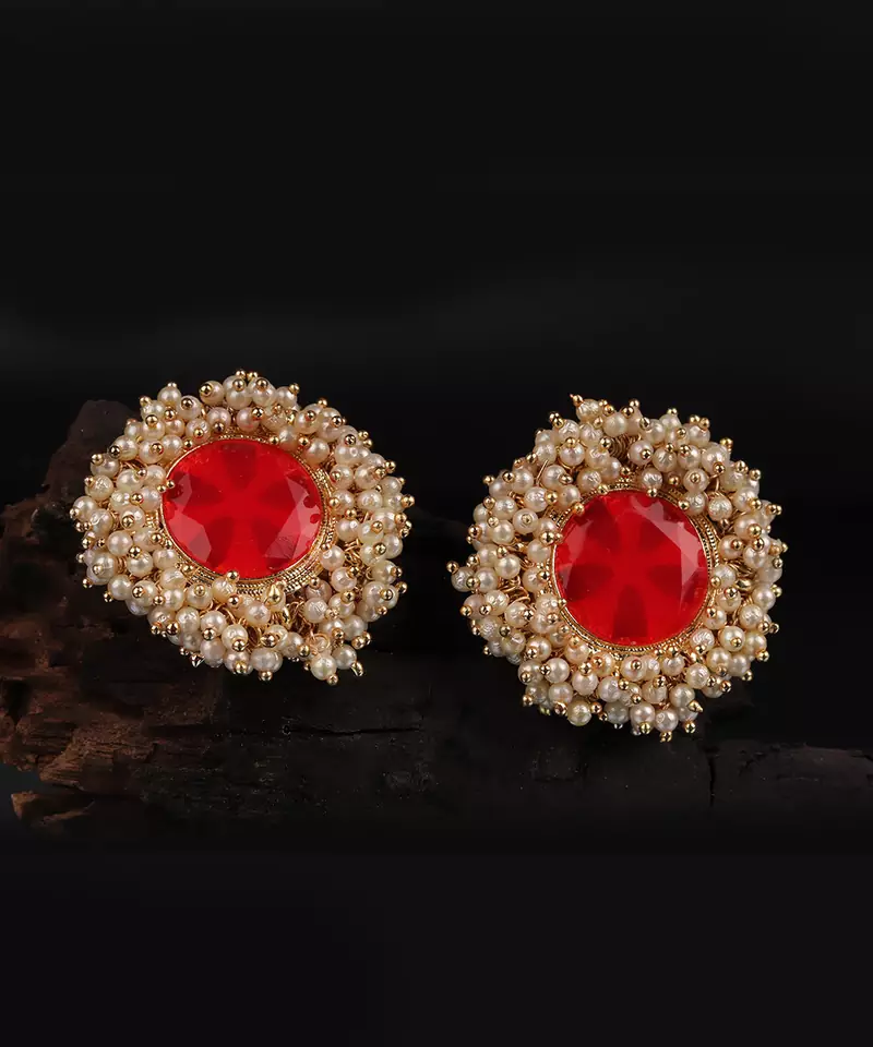 Red Gold Plated Pearl Earrings
