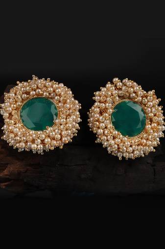 Green Gold Plated Pearl Earrings