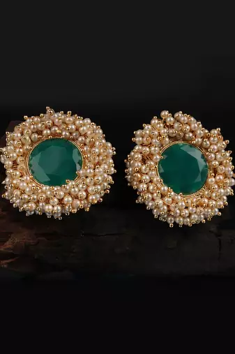 Green Gold Plated Pearl Earrings
