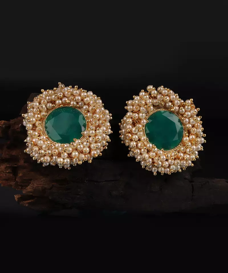 Green Gold Plated Pearl Earrings
