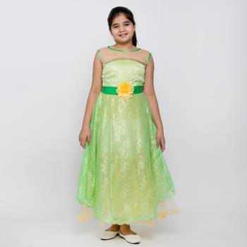 girls green Net printed stitched   dress 1