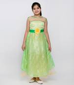 girls green Net printed stitched   dress