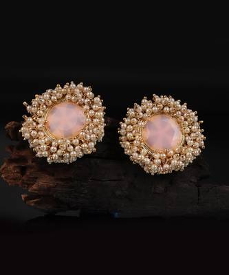 Pink Gold Plated Pearl Earrings 1