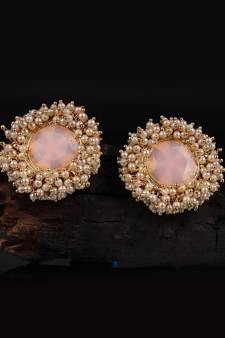 Pink Gold Plated Pearl Earrings