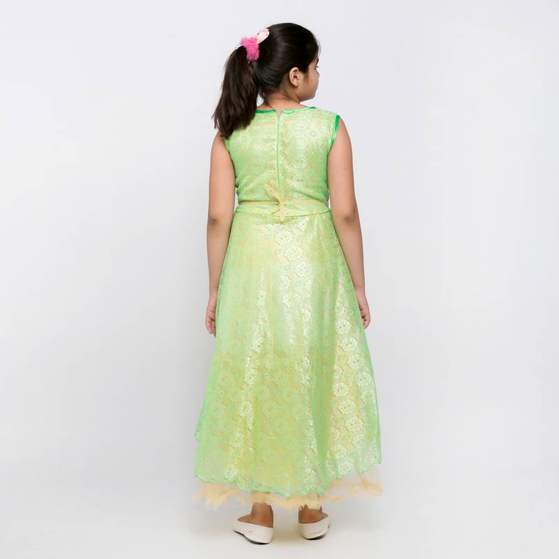 girls green Net printed stitched   dress