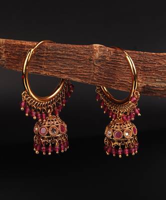 Red Gold Plated Beaded Earrings 1
