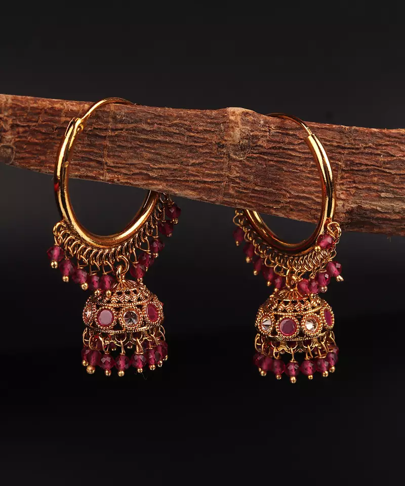 Red Gold Plated Beaded Earrings