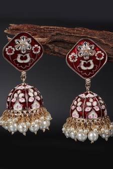 Red Gold Plated Pearl Earrings