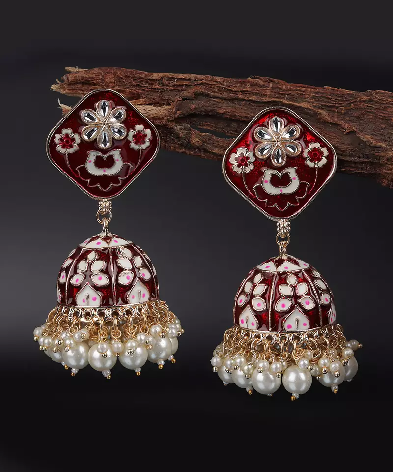 Red Gold Plated Pearl Earrings