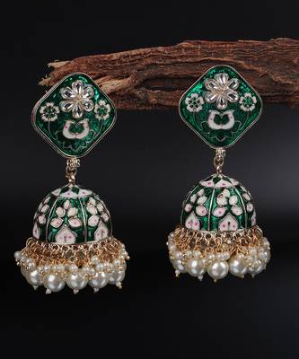 Green Gold Plated Polki Pearl Earrings 1